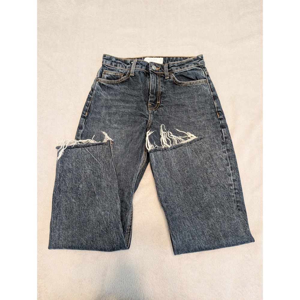 Topshop Jeans Womens 25x30 Blue Straight Leg High Rise Raw Hem Denim